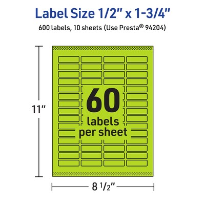 Avery Rectangle Multipurpose Labels, 0.5" x 1.75", Bright Green, 600/Pack (94204)