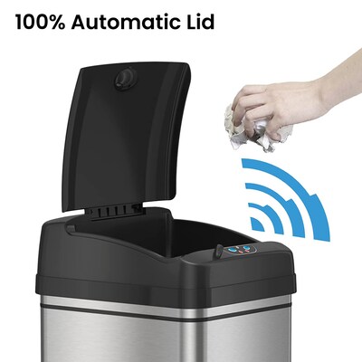 iTouchless 13 Gallon Rolling Sensor Kitchen Trash Can with Wheels, Silver