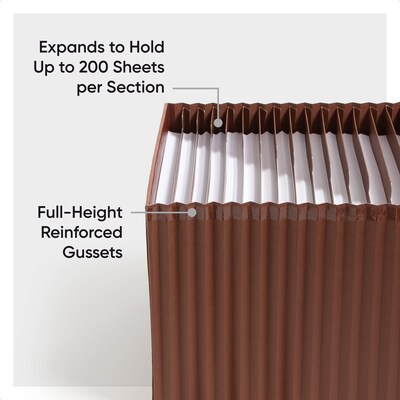 Smead Tuff Box Bottom Heavy Duty Reinforced Faux Leather Accordion File, Alphabetical Index, 21 Pocket, Letter, Brown (73786)