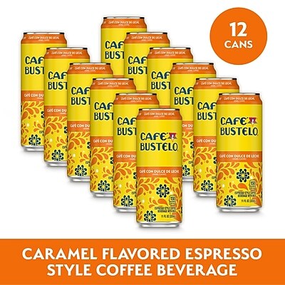 Café Bustelo Ready to Drink Café con Dulce de Leche Liquid Coffee, Espresso Roast, 11 oz., 12 Cans/Carton (76980)