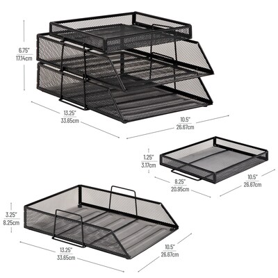 Mind Reader 2-Tier Metal Mesh File Organizer, Black (3TSET-BLK)