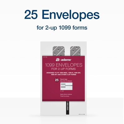 Adams 2025 1099 Envelopes, 2-Up Format, Double-Window, Self-Seal, Security Tinted, White, 25/Pack (STAX1-25)