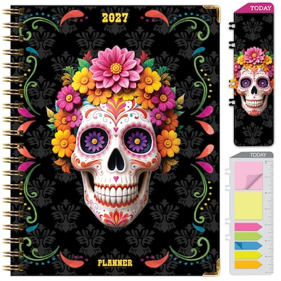 2027 Excello Brands 9 x 11 Weekly & Monthly Standard Planner, Paperboard Cover, Sugar Skull (FSHN-CY27-8511-48)