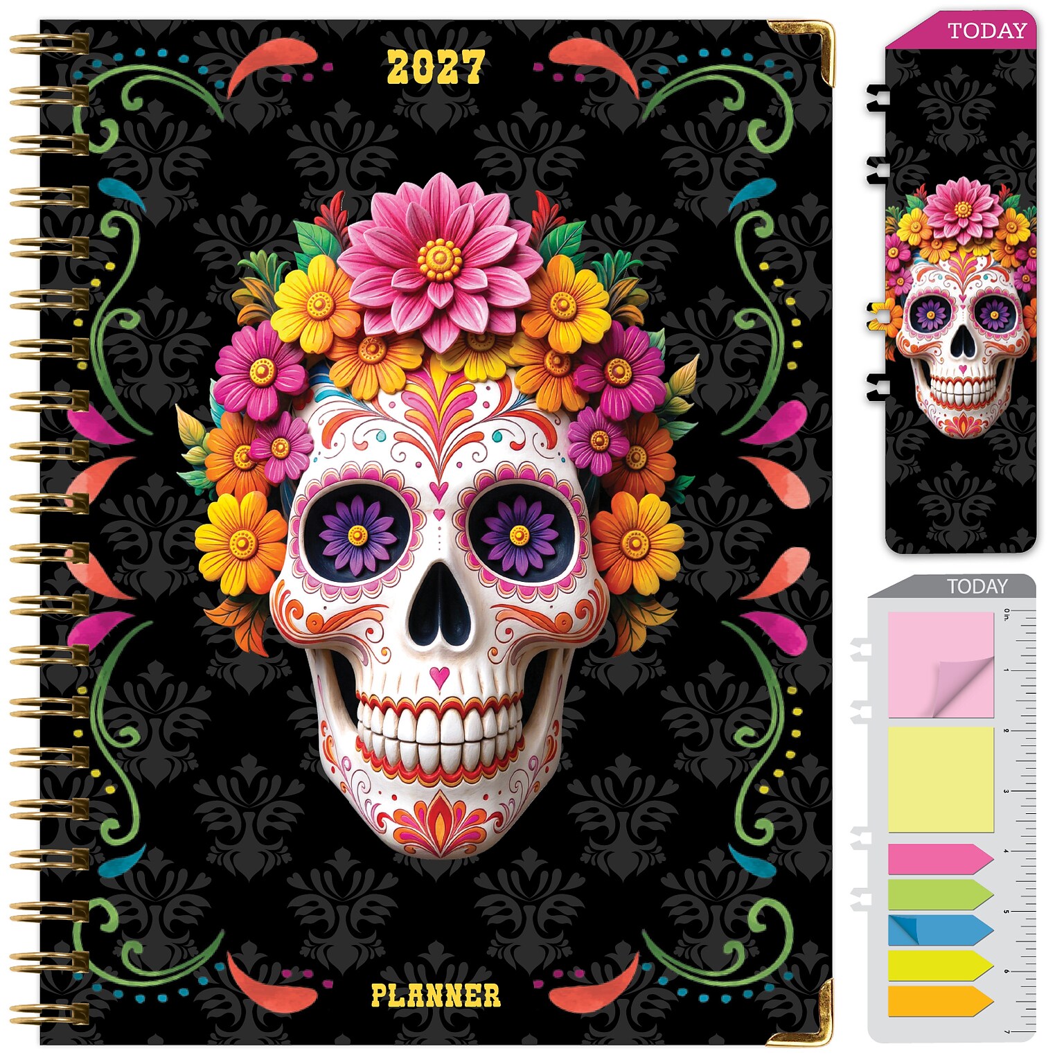 2027 Excello Brands 9 x 11 Weekly & Monthly Standard Planner, Paperboard Cover, Sugar Skull (FSHN-CY27-8511-48)