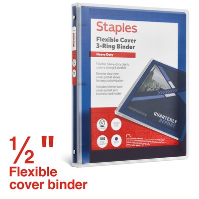 Staples Heavy Duty 1/2 3-Ring Flexible Poly Binders, Blue (ST62610)