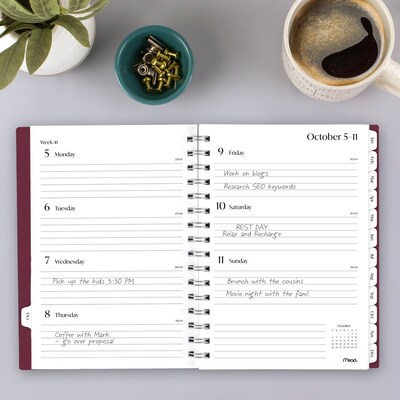 2027 Mead Essentials 6" x 8.5" Calendar Year Weekly & Monthly Planner, Plastic Cover, Burgundy (CRW430L5027)