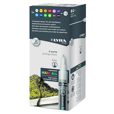 Lyra Graduate Mark All Water-Based Marker, Assorted Colors, 1mm Small Tip, 12/Pack (LYXL6811120)