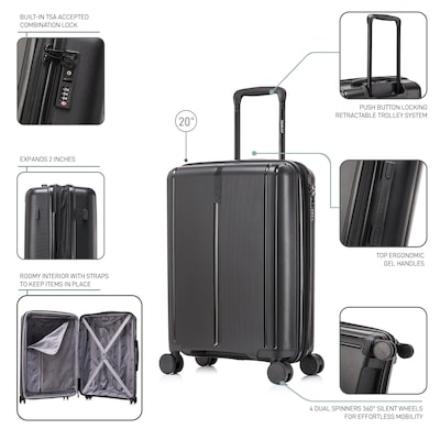 DUKAP Airley 21.85" Hardside Suitcase, 4-Wheeled Spinner, TSA Checkpoint Friendly, Black (DKAIR00S-BLK)
