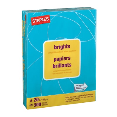 Staples Brights Multipurpose Colored Paper, 20 lbs., 8.5 x 11, Blue, 500/Ream (25202)