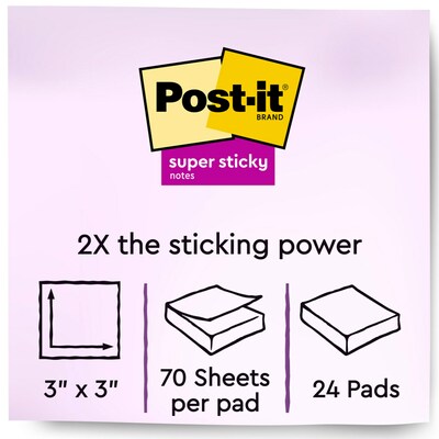 Post-it Super Sticky Notes, 3 x 3, Playful Primaries Collection, 70 Sheets/Pad, 24 Pads/Pack (654-