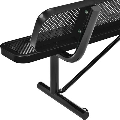Global Industrial 8' Outdoor Steel Picnic Bench w/ Backrest, Perforated Metal, Black (262077BK)