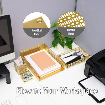 Mind Reader Metal Desk Organizer Set, Gold, 4 Pieces/Set (DESK4-GLD)