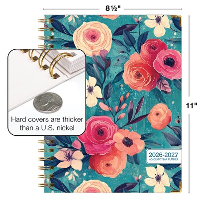 2026-2027 Excello Brands 8.5" x 11" Academic Weekly & Monthly Planner, Paperboard Cover, Teal Floral (FSHN-AY26-8511-17)