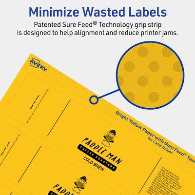 Avery Laser/Inkjet Rectangle Multipurpose Labels, 1" x 7", Bright Yellow, 80/Pack (94225)