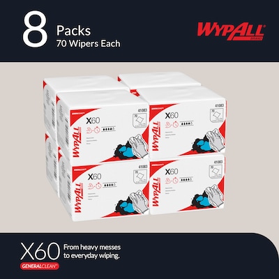 WypAll GeneralClean X60 Cleaning Cloths, 12.5 x 10, White, 70 Sheets/Pack, 8/Carton (41083)