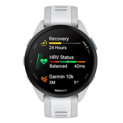 Garmin Forerunner 165 Smartwatch, GPS, 43mm, Mist Gray & Whitestone Silicone Band (010-02863-21)