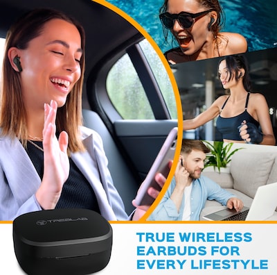 Treblab WX8 True Wireless IPX8 Waterproof Earbuds, Bluetooth, Black