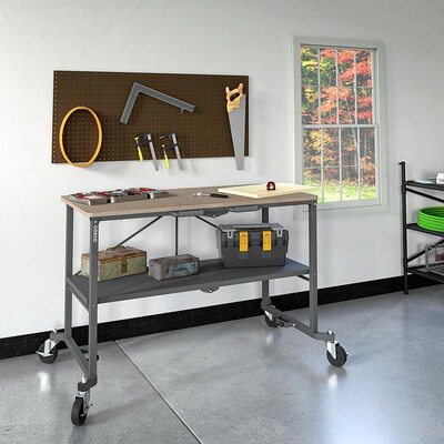 Cosco SmartFold Portable Workbench/Folding Utility Table w/ Locking Casters, 600 lb. Capacity, Brown (66721DKG1E)