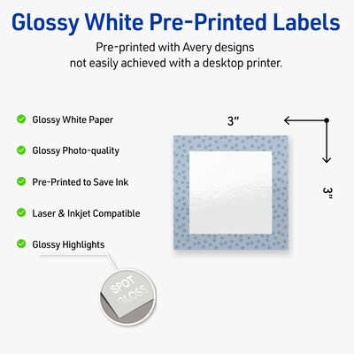 Avery Laser/Inkjet Square Multipurpose Labels, 3 x 3, White, 60/Pack (S00-F8E)