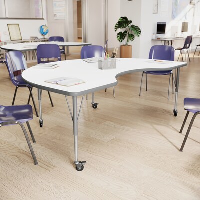 Flash Furniture Wren Kidney Activity Table, 72 x 48, Height Adjustable, White Top/Silver Frame (XUA4872KDWHTAC)