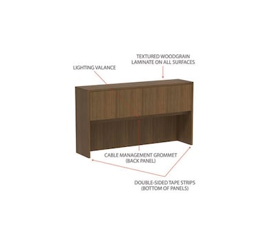 Alera Valencia Series Hutch, 3-Comp, 64.75w x 15d x 35.38h, Modern Walnut