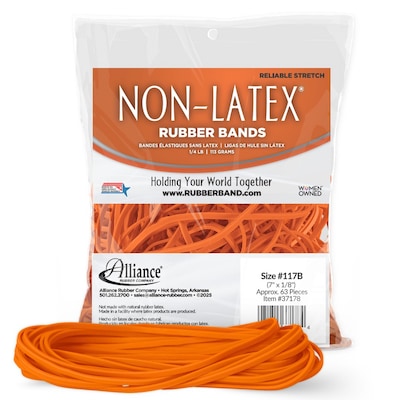 Alliance Non-Latex #117B File Bands, 7 x 1/8, Orange, 63/Pack (37178)