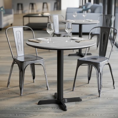 Flash Furniture Acadia 31.25" Round Wooden Dining Table with X-Base, Gray Faux Concrete/Black Base (STRD31CGT2222)