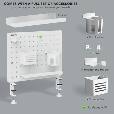 Mount-It! Clamp-On Pegboard Organizer with Accessories for Desks, White (MI-7302WHT)