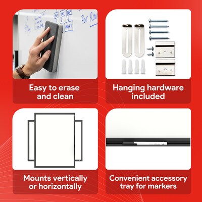 TRU RED™ Magnetic Porcelain Dry Erase Board, Gunmetal Frame, 5' x 3' (TR61186)