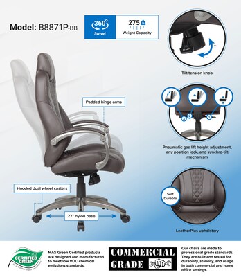 Boss Ergonomic LeatherPlus Swivel Executive Chair, Brown (B8871P-BB)
