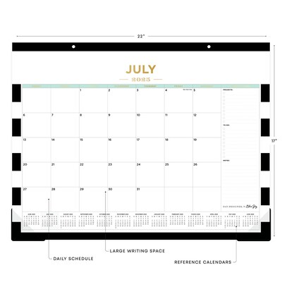 2025-2026 Day Designer for Blue Sky Rugby Stripe 22 x 17 Academic Monthly Desk Pad Calendar (13844