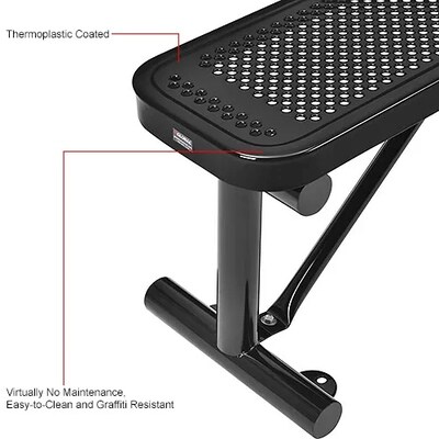 Global Industrial 4' Outdoor Steel Flat Bench, Perforated Metal, Black (695742BK)