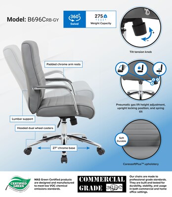 Boss Office Products Ergonomic CaressoftPlus Swivel Conference Chair, Gray/Chrome (B696CRB-GY)