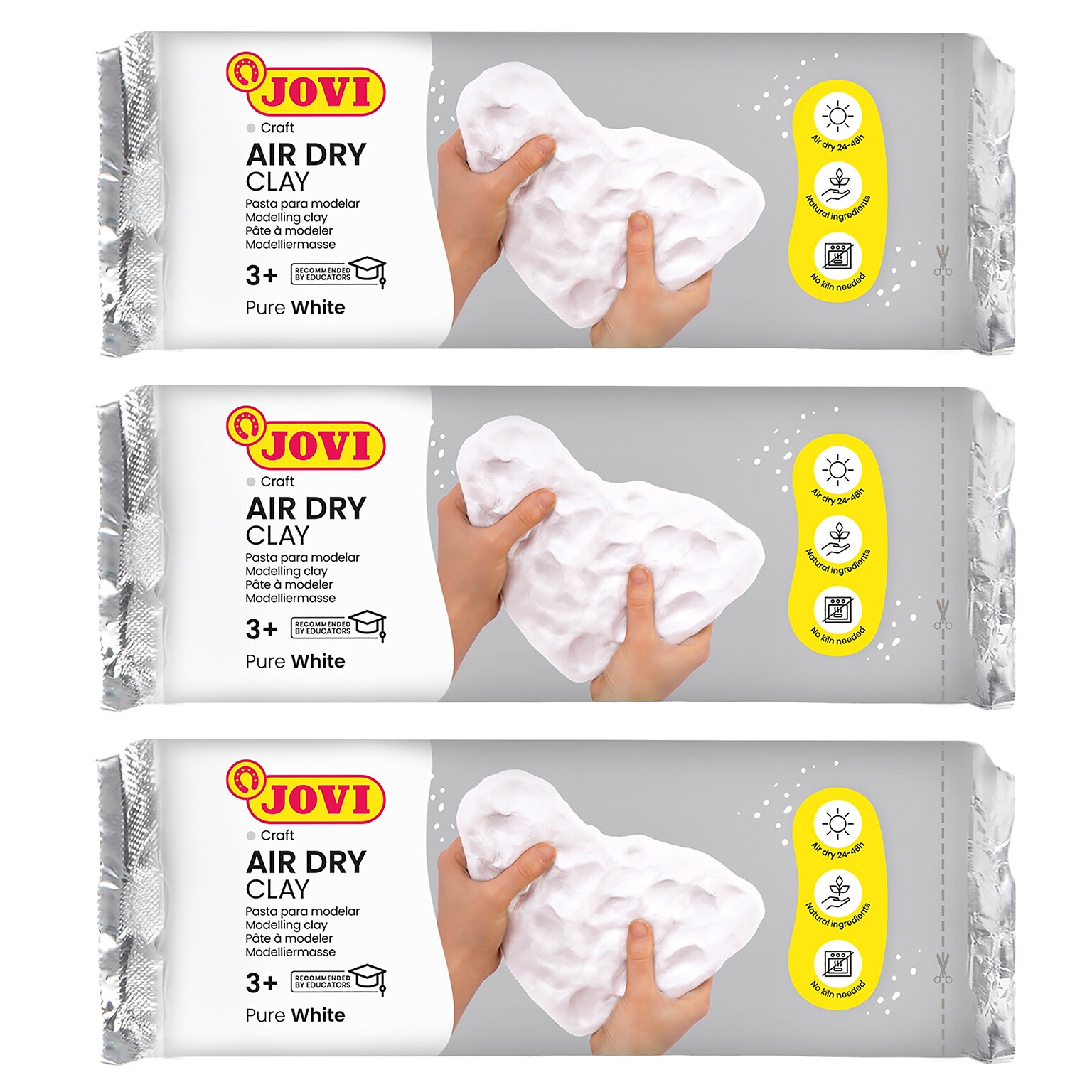 JOVI Air Dry Clay, White, 1.1lb Bar, Pack of 3 (JOV85-3)