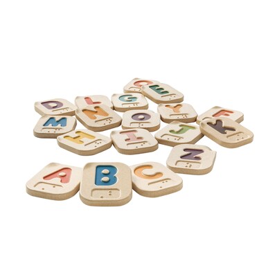 PlanToys Wooden Braille Alphabet A-Z Tiles, Assorted Colors, 26/Pack (PTS5671)