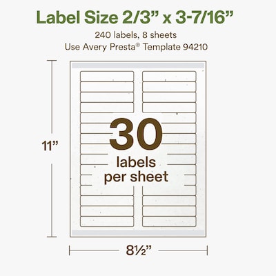Avery Hemp Rectangle Laser/Inkjet Multipurpose Labels, 2/3" x 3-7/16", Off-White (240/Pack)