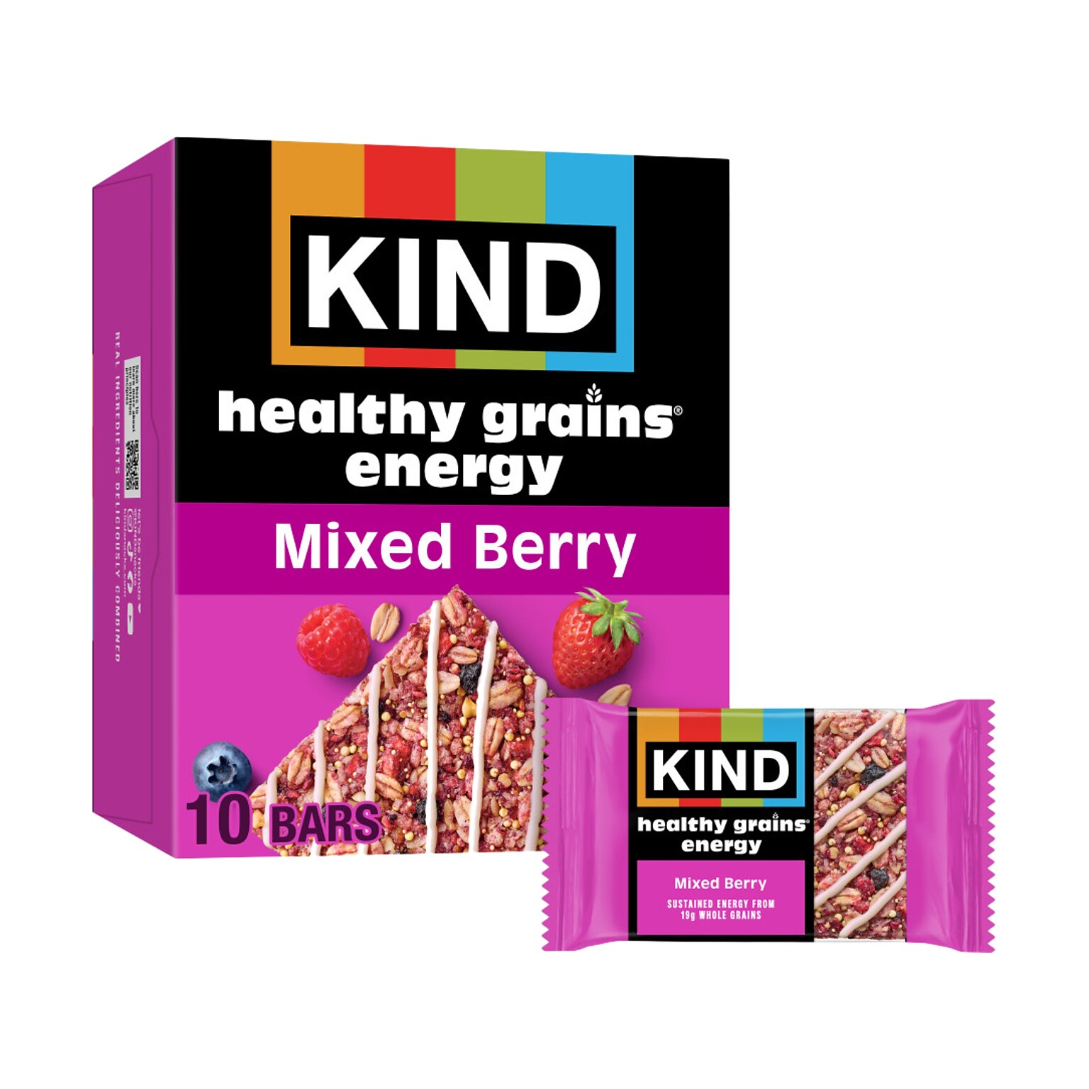KIND Healthy Grains Gluten Free Mixed Berry Energy Bar, 1.4 oz., 10 Bars/Box (67073)