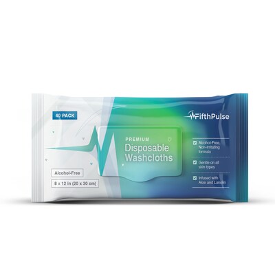 FifthPulse Premoisten Disposable Washcloths, Infused Aloe & Lanolin, 40 Wipes/Pack, 2 Packs/Box (FMN100521)