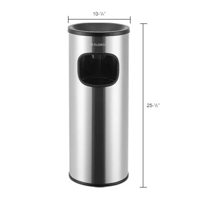 Global Industrial Stainless Steel Ashtray Trash Can, 3 Gallon, Matte (615153)