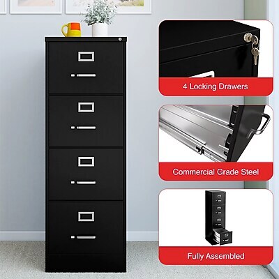 Quill Brand® Commercial 4 File Drawer Vertical File Cabinet, Locking, Black, Legal, 26.5"D (13450D)