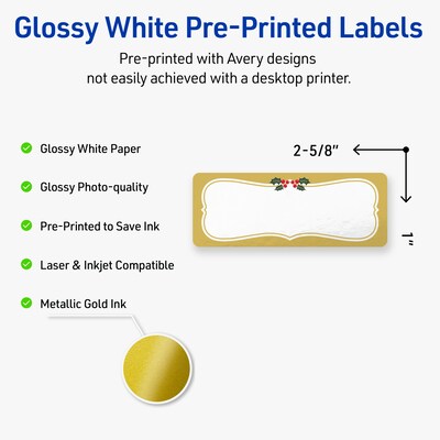 Avery Rectangle Multipurpose Labels, 1 x 2-5/8, White, 160/Pack (19479370468)