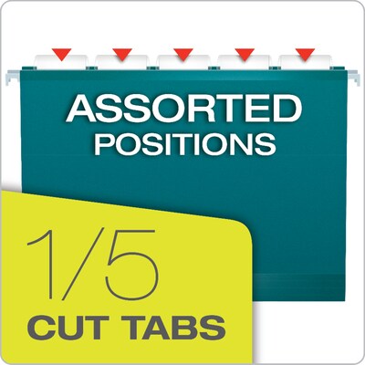 Pendaflex Reinforced Hanging File Folders, 1/5 Tab, Letter Size, Teal, 25/Box (04152 1/5 TEA)