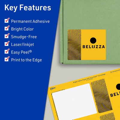Avery Laser/Inkjet Rectangle Multipurpose Labels, 3" x 3.75", Bright Yellow, 60/Pack (94248)