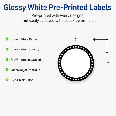 Avery Laser/Inkjet Circle Multipurpose Labels, 2 Dia., White, 120/Pack (S00-D26)