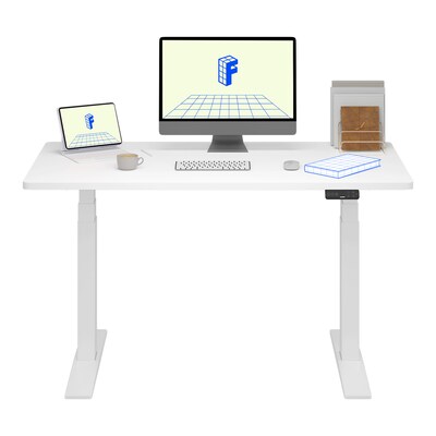 FlexiSpot E7 Commercial 55''W Electric Rectangular Adjustable Standing Desk, White (E7WCOM5528-W)