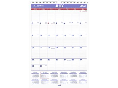 2023-2024 AT-A-GLANCE 15.5 x 22.81 Academic Monthly Wall Calendar, White/Purple/Red (AY3-28-24)