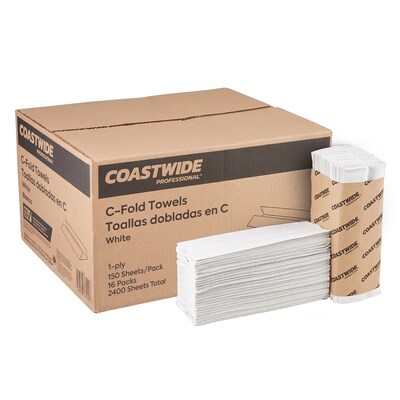 Coastwide Professional Recycled C-Fold Paper Towels, 1-Ply, 150 Sheets/Pack, 2400 Sheets/Carton