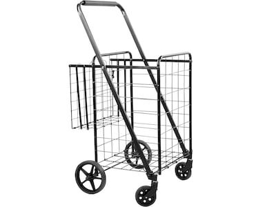 Mount-It! Rolling Utility Shopping Cart with Double Basket, 66 Lbs., Black (MI-907)