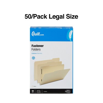 Quill Brand® Heavy-Duty Reinforced Assorted Tabs  1-Fastener Folders, Legal, Manila, 50/Box (737711)