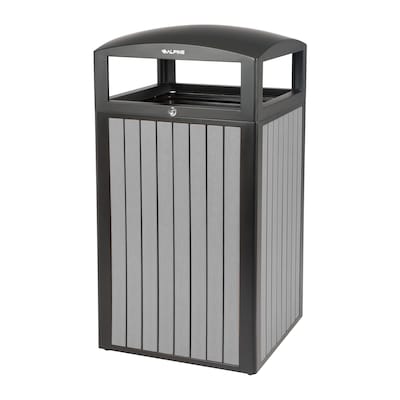 Alpine Industries Steel Outdoor Trash Can with Dome Lid, 40 Gallon, Gray (ALP471-40-WD-GRY)